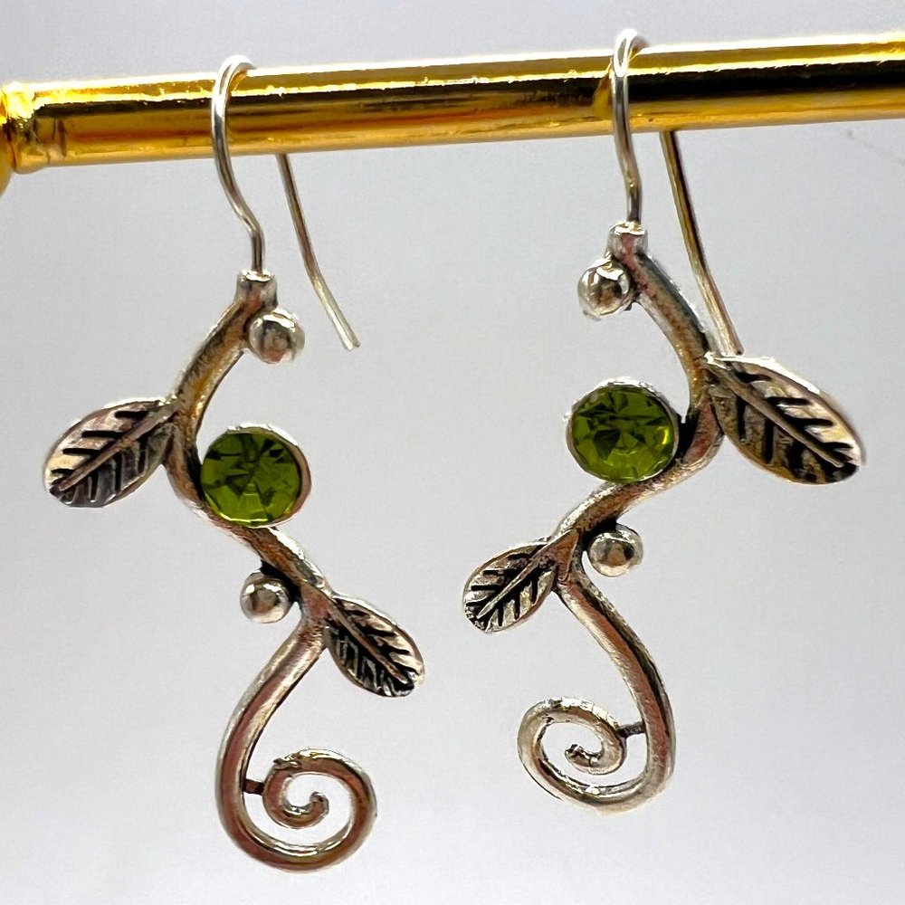 Silver Tone Peridot Simulant Earrings